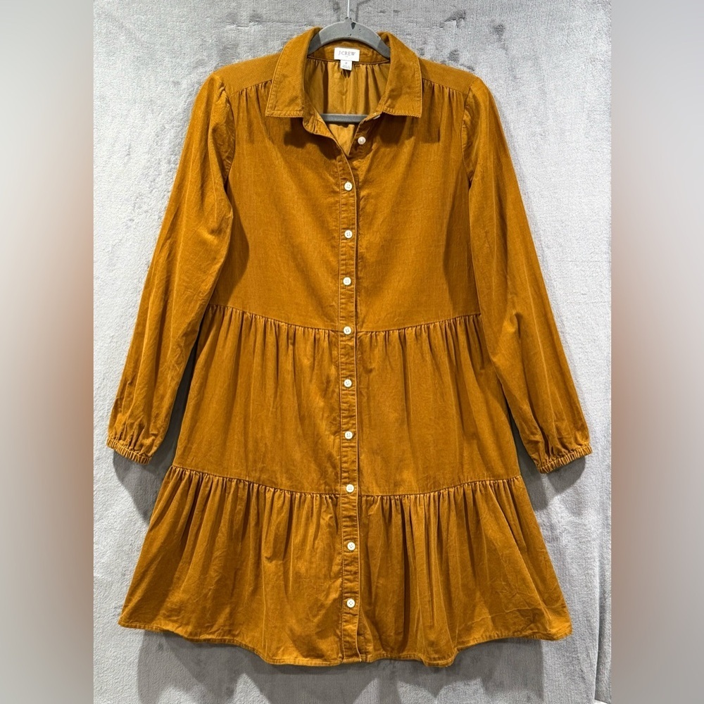 J. Crew Camel Corduroy Button Down Ruffle Dress‎ Women’s Size 2 100% Cotton